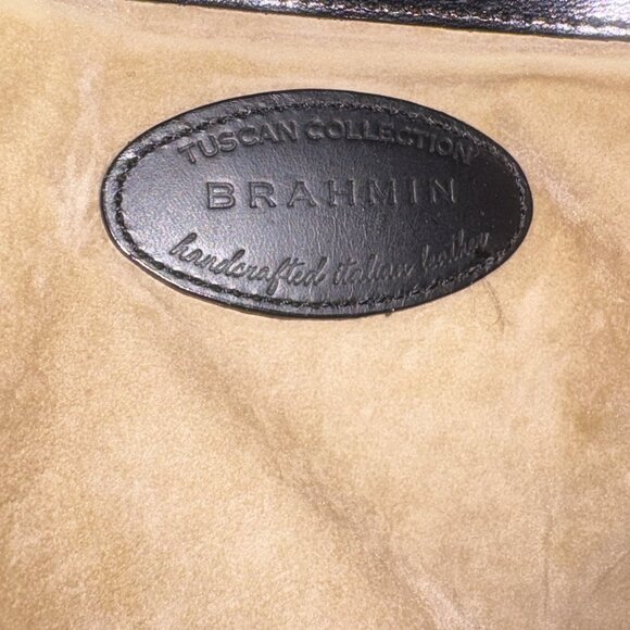 Brahmin Croc-embossed Brown Leather Black Body Suede Interior Gold Hardware EUC - Picture 5 of 13